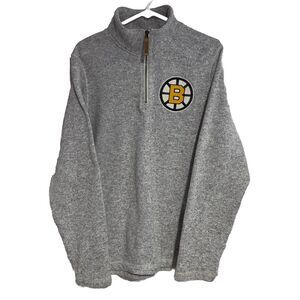 CCM Boston Bruins Pullover Sweater Mens Small Gray NHL Hockey 1/4 Zip Tight Knit